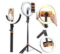 CloudValley 10" Magnetic Ring Light with 76" Tripod, Phone Tripod with 5000mAh Rechargeable Light, Foldable Portable LED Light with 3 Modes & 10-Level Brightness for Makeup, Selfies, TikTok