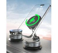 CloudValley 15W Fast Wireless Charger Car Phone Holder Mount, Vacuum Suction Cup Phone Holder Design for MagSafe iPhone 16/15/14/13/12, 360° Adjustable & Foldable Stand for Dashboard & Windshield
