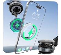CloudValley 15W Wireless Car Charger Mount, Upgraded Nano Gel Base Magnetic Suction Phone Holder for iPhone 16/15/14/13, Strong Grip on Rough Surfaces, Fast Charging, Adjustable 360° Car Mount