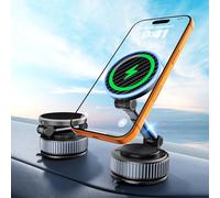 CloudValley 15W Wireless Charger Magnetic Car Mount Phone Holder Carbon Fiber, Dashboard/Windshield 360° Adjustable Stand [Compatible with MagSafe] Wireless Charging Arm for iPhone 16/15/14/13/12