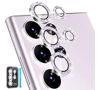 CloudValley [3+2Pcs for Samsung Galaxy S23 Ultra Camera Lens Protector, 9H Tempered Glass + Aluminum Alloy Metal Individual Lens Screen Ring for S23 Ultra 6.8in 5G 2023 [Removal Tool], Glitter Pink