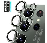 CloudValley [3+2Pcs for Samsung Galaxy S23 Ultra Camera Lens Protector, 9H Tempered Glass + Aluminum Alloy Metal Individual Lens Screen Ring for S23 Ultra 6.8in 5G 2023 [Removal Tool], Green