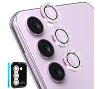 CloudValley [3 Pcs for Samsung Galaxy S24 / S23 / S23 Plus Camera Lens Protector, 9H Tempered Glass + Aluminum Alloy Metal Individual Lens Protective Ring for S24 /S23 / S23+ 5G 2023, GlitterPink