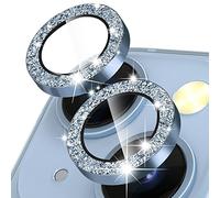 CloudValley Camera Lens Protector for iPhone 14 (6.1 inch) and iPhone 14 Plus (6.7 inch), 9H Tempered Glass Metal Ring Camera Cover Film [Case Friendly Anti-Scratch High Definition], Glitter Blue