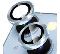 CloudValley Camera Lens Protector for iPhone 14 (6.1 inch) and iPhone 14 Plus (6.7 inch), 9H Tempered Glass Metal Ring Camera Cover Film [Case Friendly Anti-Scratch High Definition], Blue
