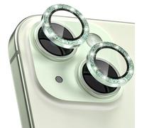 CloudValley for iPhone 15 Plus/iPhone 15 Camera Lens Protector, Ultra-HD Tempered Glass Camera Cover [Case-Friendly] Metal Individual Lens Screen Protective Ring, Glitter Green