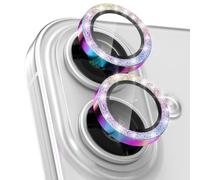 CloudValley for iPhone 16 /iPhone 16 Plus Camera Lens Protector Bling, [Glitter Decoration] Ultra-HD Tempered Glass Cover, Metal Lens Screen Protective Ring Accessories,Color