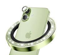 CloudValley for iPhone 17 Glitter Camera Lens Protector, Bling Ultra-HD Tempered Glass Cover with Metal Ring, Sparkly Anti-Scratch Accessories for Women, Easy Installation, Glitter Green