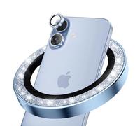 CloudValley for iPhone 17 Glitter Camera Lens Protector, Bling Ultra-HD Tempered Glass Cover with Metal Ring, Sparkly Anti-Scratch Accessories for Women, Easy Installation, Glitter Blue