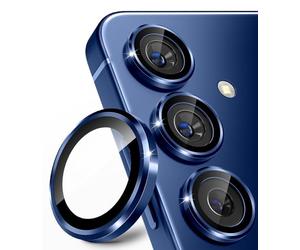 CloudValley for Samsung Galaxy S25 Camera Lens Protector, 9H Tempered Glass + Aluminum Alloy Metal Individual Lens Protective Ring, [1 Second Installaion] Ultra-HD Tempered Glass Cover,Navy