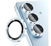 CloudValley for Samsung Galaxy S26 Camera Lens Protector Bling, 9H Tempered Glass + Aluminum Alloy Lens Protective Ring [Glitter Decoration] Ultra-HD Tempered Glass Cover, Glitter Blue