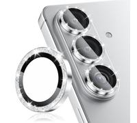 CloudValley for Samsung Galaxy S26 Camera Lens Protector Bling, 9H Tempered Glass + Aluminum Alloy Lens Protective Ring [Glitter Decoration] Ultra-HD Tempered Glass Cover, Glitter Silver