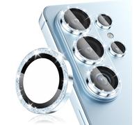 CloudValley for Samsung Galaxy S26 Ultra Camera Lens Protector Bling, 9H Tempered Glass + Aluminum Alloy Lens Protective Ring [Glitter Decoration] Ultra-HD Tempered Glass Cover, Glitter Blue