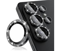 CloudValley for Samsung Galaxy S26 Ultra Camera Lens Protector Bling, 9H Tempered Glass + Aluminum Alloy Lens Protective Ring [Glitter Decoration] Ultra-HD Tempered Glass Cover, Glitter Black