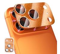 CloudValley Glitter Camera Lens Protector for iPhone 17 Pro 6.3-Inch, Full Coverage 9H Tempered Glass Ring Cover, AR+AF Lens Tempered Glass Plate & 9H Hardness, (1-Pack) Bling Orange