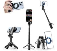 CloudValley Magnetic 4-in-1 Multifunctional Selfie Stick Tripod, Mini Portable Pocket Phone Stand with Detachable Remote, Compatible with MagSafe, for iPhone/Android, Travel Vlog, Live Stream, Black