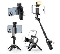 CloudValley PocketFlex Mini Tripod with Fill Light & Zoom Control, 3-in-1 Pocket Selfie Stick, Clamp Mount, Bluetooth Remote for iPhone/Android Vlog & Photo