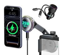 CloudValley Qi2.2 25W Wireless Charger Phone Mount for Tesla Model Y/3 with RGB Lighting, Magnetic Extendable Metal Car Holder with Cooling Fan & 45W Adapter, Design for iPhone MagSafe 17/16 Pro Max