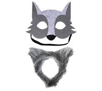CloudWei SmartSelect 2 Pcs Grey Wolf Ears & Wolf Mask Costume Accessory Set, Plush Headband Animal Costume for Party,Halloween,Cosplay,Stage Performances,Themed Events