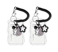 CloudWei SmartSelect 2 Pcs Photocard Holder Keychain, Photo Cards Holder with Spring String, Water Resistant Clear Card Covers for Kpop Collectors and Fans, ID Card, Bank Cards, Transit Passes(Black)