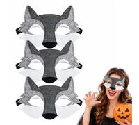 CloudWei SmartSelect 3 PCS Felt Half Face Wolf Masks, Animal Masks Dress Up Costume, Grey Wolf Mask with Wolf Ears for Halloween Themed Parties & Cosplay, Lightweight Party Favors