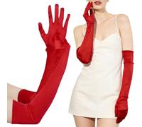 CloudWei SmartSelect Long Red Gloves For Women Elbow Satin Gloves Fancy Dress Flapper Long Evening Silk Opera Glove Classic 1920s Style Vintage Fashion For Ladies Wedding Party Prom