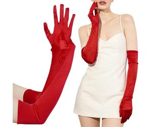CloudWei SmartSelect Long Red Gloves For Women Elbow Satin Gloves Fancy Dress Flapper Long Evening Silk Opera Glove Classic 1920s Style Vintage Fashion For Ladies Wedding Party Prom