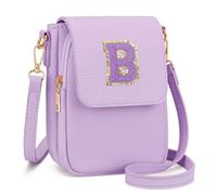 CLOUDWINGS Gift for Girls Small Initial Crossbody Bag for Teens Vegan Leather Cell Phone Kids Purse, Purple, 5.8 x 2.1 x 7.7 inches, B