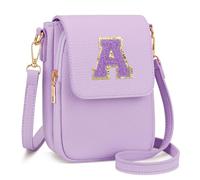 CLOUDWINGS Gift for Girls Small Initial Crossbody Bag for Teens Vegan Leather Cell Phone Kids Purse, Purple, A