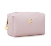CLOUDWINGS Gifts for Women Bridesmaid Gifts Personalized Initial Makeup Bag PU Leather Cosmetic Waterproof Travel Toiletry Bag, Pink, K