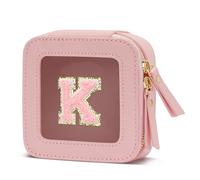 CLOUDWINGS Gifts for Women Clear Makeup Organizer Bag with Personalized Initial Letter Cosmetic Case Toiletry Bag Compact Car Bag Essentials for Travel, PinkK, Small