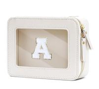 CLOUDWINGS Gifts for Women Clear Makeup Organizer Bag with Personalized Initial Letter Cosmetic Case Toiletry Bag Compact Car Bag Essentials for Travel, BeigeA, M