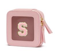 CLOUDWINGS Gifts for Women Clear Makeup Organizer Bag with Personalized Initial Letter Cosmetic Case Toiletry Bag Compact Car Bag Essentials for Travel, PinkS, Small