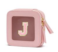 CLOUDWINGS Gifts for Women Clear Makeup Organizer Bag with Personalized Initial Letter Cosmetic Case Toiletry Bag Compact Car Bag Essentials for Travel, PinkJ, Small