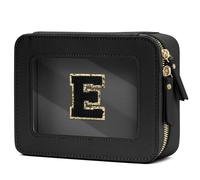 CLOUDWINGS Gifts for Women Clear Makeup Organizer Bag with Personalized Initial Letter Cosmetic Case Toiletry Bag Compact Car Bag Essentials for Travel, BlackE, M