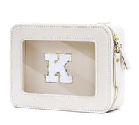 CLOUDWINGS Gifts for Women Clear Makeup Organizer Bag with Personalized Initial Letter Cosmetic Case Toiletry Bag Compact Car Bag Essentials for Travel, BeigeK, M