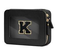 CLOUDWINGS Gifts for Women Clear Makeup Organizer Bag with Personalized Initial Letter Cosmetic Case Toiletry Bag Compact Car Bag Essentials for Travel, BlackK, M