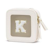 CLOUDWINGS Gifts for Women Clear Makeup Organizer Bag with Personalized Initial Letter Cosmetic Case Toiletry Bag Compact Car Bag Essentials for Travel, BeigeK, Small