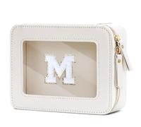 CLOUDWINGS Gifts for Women Clear Makeup Organizer Bag with Personalized Initial Letter Cosmetic Case Toiletry Bag Compact Car Bag Essentials for Travel, BeigeM, M