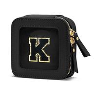 CLOUDWINGS Gifts for Women Clear Makeup Organizer Bag with Personalized Initial Letter Cosmetic Case Toiletry Bag Compact Car Bag Essentials for Travel, BlackK, Small