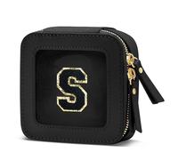 CLOUDWINGS Gifts for Women Clear Makeup Organizer Bag with Personalized Initial Letter Cosmetic Case Toiletry Bag Compact Car Bag Essentials for Travel, BlackS, Small