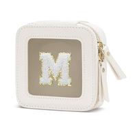 CLOUDWINGS Gifts for Women Clear Makeup Organizer Bag with Personalized Initial Letter Cosmetic Case Toiletry Bag Compact Car Bag Essentials for Travel, BeigeM, Small