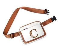CLOUDWINGS Initial Crossbody Bags Fanny Packs for Women PU Leather Belt Bag small Cross Body Purse, Christmas Birthday Gifts for Women Friend Mom Her Grandma, Beige & Brown, C