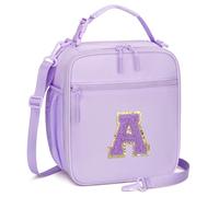 CLOUDWINGS Initial Insulated Lunch Bag for Girls Kids, Back to School Gift, Reusable Leak-proof Lunch Box with Adjustable Strap for School Daycare Travel Picnic (Purple,A)