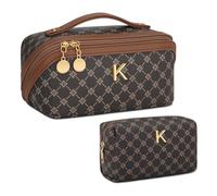 CLOUDWINGS Initial Makeup Bag Cosmetic Travel Toiletry Bag, Coffee, K