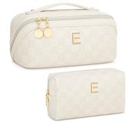 CLOUDWINGS Large Initial Makeup Bag, Beige