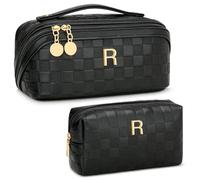 CLOUDWINGS Large Initial Makeup Bag, Black, R