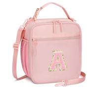 CLOUDWINGS Lunch Box Kids Large Initial Insulated Lunch Bag for Girls | Toddler Lunchbox, Leak-Proof, Reusable Lunchbag, School Daycare Travel Picnic, Adjustable Strap, Back to School Gift, Pink-A