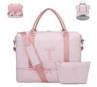 CLOUDWINGS Personalized Gifts Duffle Bag Initial Overnight Bags for Girls | Travel Weekender Bag with Shoe Compartment with Toiletry Bag