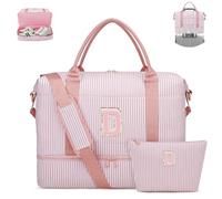 CLOUDWINGS Personalized Gifts Duffle Bag Initial Overnight Bags for Girls | Travel Weekender Bag with Shoe Compartment with Toiletry Bag